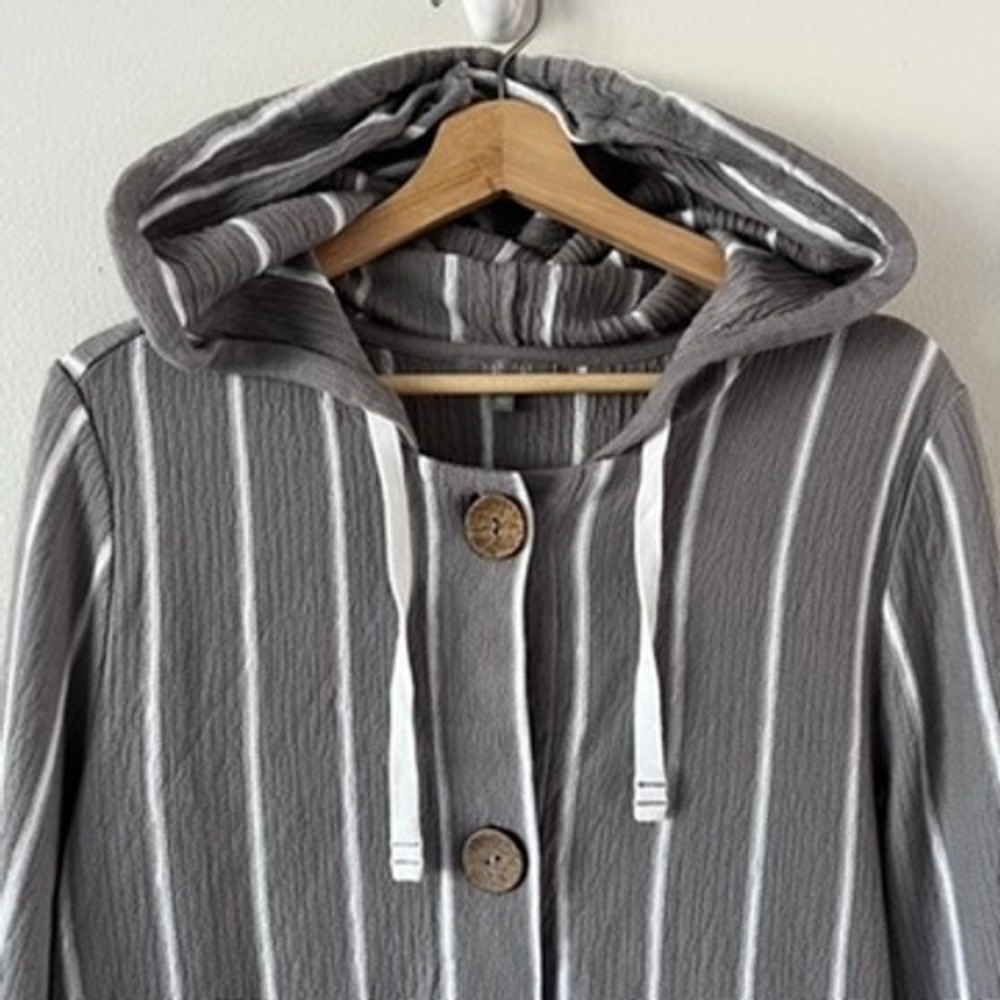 Habitat French Terry Stripe Hoodie Cotton Button‎ Front Sweatshirt size large - Picture 5 of 14